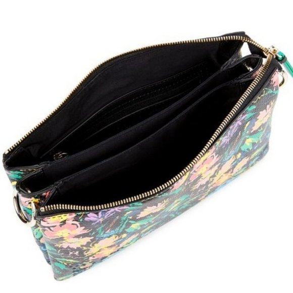 Ted Baker Black Flirty Magnolia Print Bovine Leather Parcey Double Bundle NWT - Picture 2 of 7